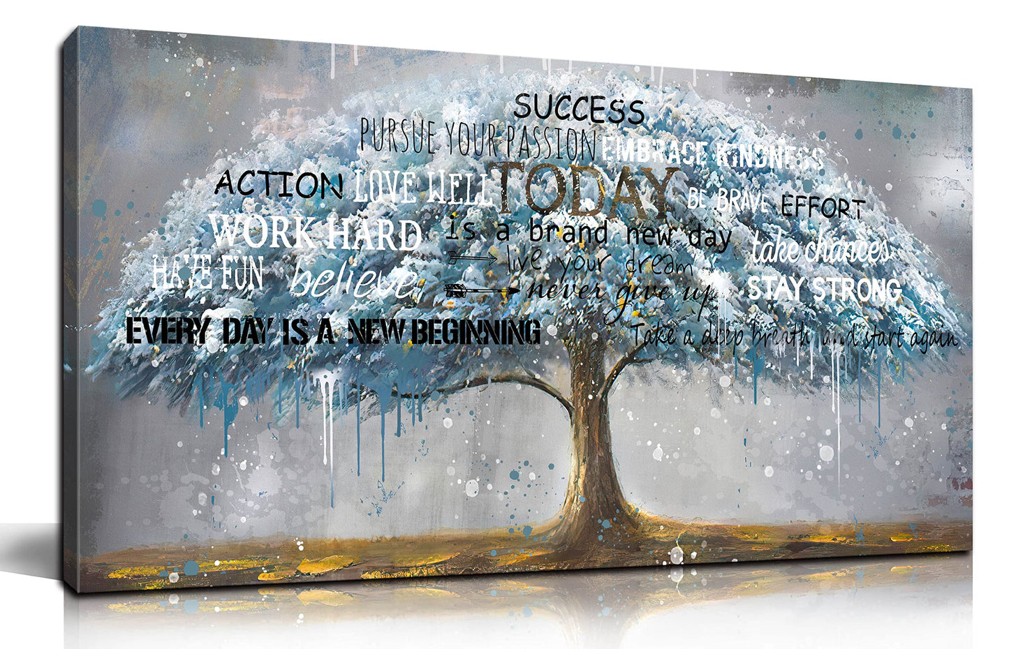 aburaeart Teal Tree Of Life Wall-Art - Motivational Quotes Wall Decor - Canvas Wall Art For Living Room Large Size Ready To Hang Size 30" x 60"