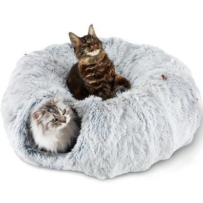 WhiskerHaven Cat Tunnel Bed with Peekaboo Cave
