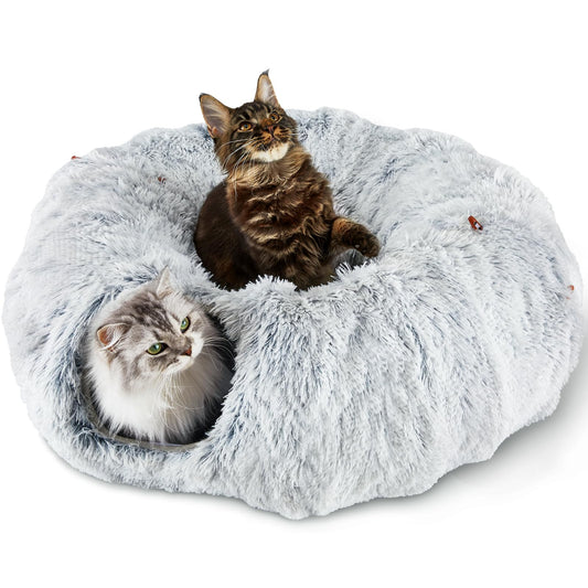WhiskerHaven Cat Tunnel Bed with Peekaboo Cave
