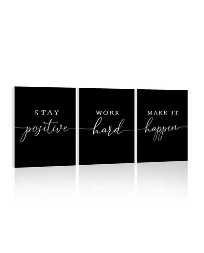 Motivational Wall Art Office Decor: 3 Piece Positive Quotes Wall Decor for OfficeStay Positive Work Hard Make It Happen Wall Art Office Pictures Inspirational Posters Black Art Wall Decor 12" x 16"